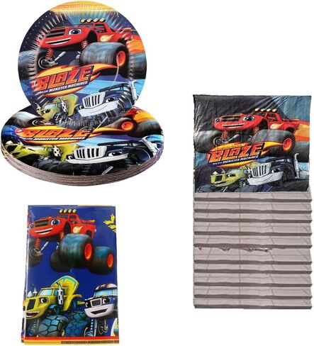 ALLPICK Blaze and the Monster Machine Party Supplies, 20 plates, 20 napkins and 1 tablecloth for Monster Truck Theme Party in Kuwait