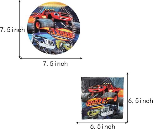ALLPICK Blaze and the Monster Machine Party Supplies, 20 plates, 20 napkins and 1 tablecloth for Monster Truck Theme Party in Kuwait