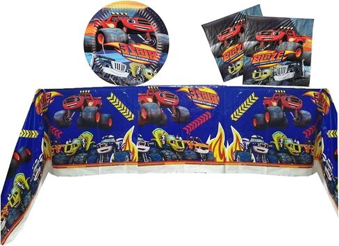 ALLPICK Blaze and the Monster Machine Party Supplies, 20 plates, 20 napkins and 1 tablecloth for Monster Truck Theme Party in Kuwait