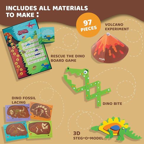 مجموعة حرفية جديدة بنمط ديناصور ولعبة تعليمية للاولاد والبنات | مجموعة 6 انشطة في 1 | هدية رائعة للاطفال من سن 5 الى 8 سنوات | العاب تعليمية ستيم (ديناصور 6 في 1) in Kuwait