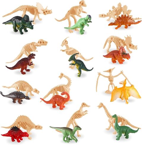 UPINS 24 pcs Mini Dinosaur Figures and Dinosaur Fossil Plastic Skeletons in Kuwait