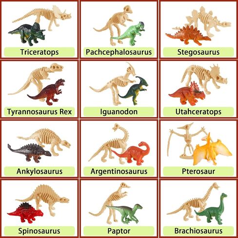 UPINS 24 pcs Mini Dinosaur Figures and Dinosaur Fossil Plastic Skeletons in Kuwait