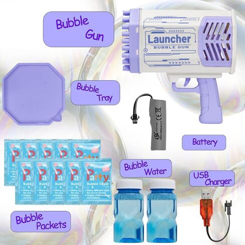 مسدس فقاعات بازوكا، 69 مسدس فقاعات مع أضواء LED ملونة، آلة فقاعات بازوكا، ألعاب خارجية للأطفال، حل فقاعات in Kuwait