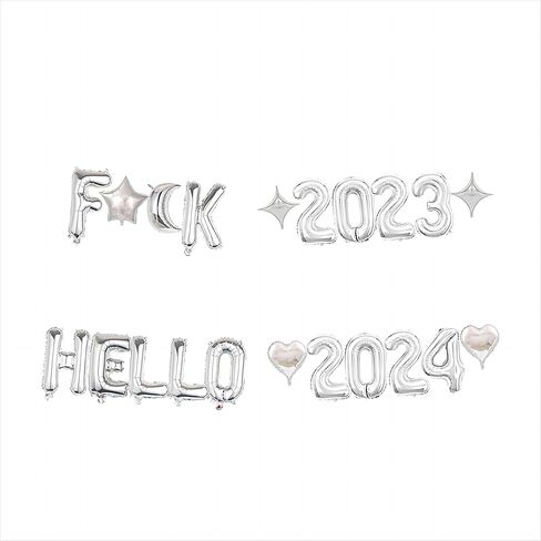 21 قطعة زينة حفلات رأس السنة السعيدة من اتش تي تي اس جي بي دبليو، بالونات فضية للعام الجديد 2024 بعبارة Hello 2024، بالونات فويل لمستلزمات الحفلات وديكور ليلة رأس السنة للمنزل والمكتب in Kuwait