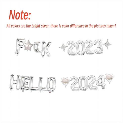 21 قطعة زينة حفلات رأس السنة السعيدة من اتش تي تي اس جي بي دبليو، بالونات فضية للعام الجديد 2024 بعبارة Hello 2024، بالونات فويل لمستلزمات الحفلات وديكور ليلة رأس السنة للمنزل والمكتب in Kuwait