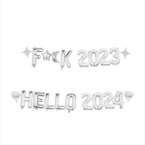 21 قطعة زينة حفلات رأس السنة السعيدة من اتش تي تي اس جي بي دبليو، بالونات فضية للعام الجديد 2024 بعبارة Hello 2024، بالونات فويل لمستلزمات الحفلات وديكور ليلة رأس السنة للمنزل والمكتب in Kuwait