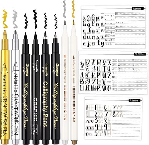 Chinco 9 Pieces Calligraphy Set for Beginners learn Caligraphy Kits, Including 8 Pieces Calligraphy Brush Pens Hand Lettering Pens and Lettering Workbook Calligraphy Book for Teen Kid Adult in Saudi Arabia