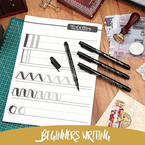 Chinco 9 Pieces Calligraphy Set for Beginners learn Caligraphy Kits, Including 8 Pieces Calligraphy Brush Pens Hand Lettering Pens and Lettering Workbook Calligraphy Book for Teen Kid Adult in Saudi Arabia