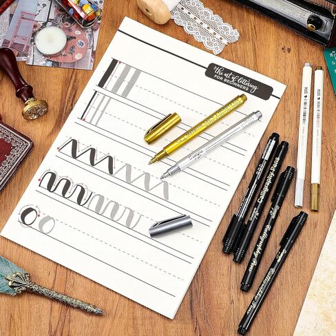 Chinco 9 Pieces Calligraphy Set for Beginners learn Caligraphy Kits, Including 8 Pieces Calligraphy Brush Pens Hand Lettering Pens and Lettering Workbook Calligraphy Book for Teen Kid Adult in Saudi Arabia