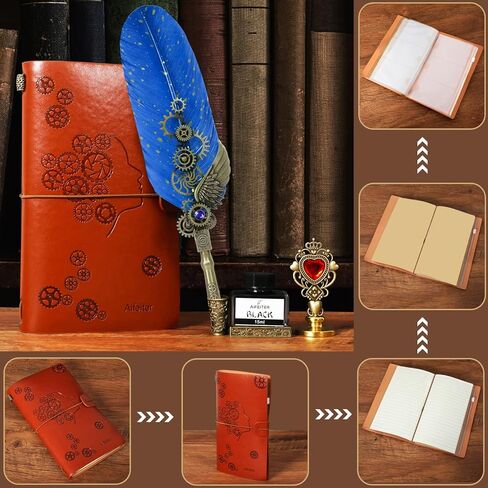 مجموعة حبر قلم Aifeiter Quill. بما في ذلك قلم الريش. دفتر ملاحظات. 5 سناب قابلة للاستبدال. ختم. ملعقة. خرز شمع. شمع أبيض. حبر. حامل قلم. مغلف. ورق رسائل. إلخ. مجموعة أقلام الخط لاختيار الهدية - أزرق. in Kuwait