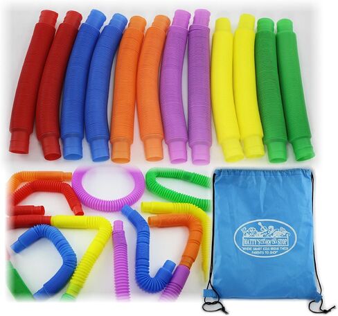Matty's Toy Stop Pull 'N Pop Multi-Color Tubes (Toobs) with Storage Bag - 12 Pack in Saudi Arabia