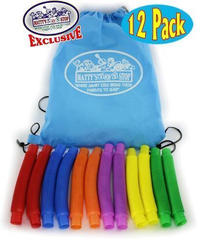 Matty's Toy Stop Pull 'N Pop Multi-Color Tubes (Toobs) with Storage Bag - 12 Pack in Saudi Arabia
