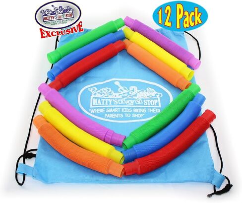 Matty's Toy Stop Pull 'N Pop Multi-Color Tubes (Toobs) with Storage Bag - 12 Pack in Saudi Arabia