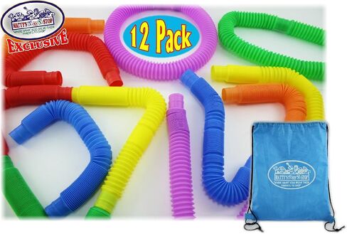 Matty's Toy Stop Pull 'N Pop Multi-Color Tubes (Toobs) with Storage Bag - 12 Pack in Saudi Arabia