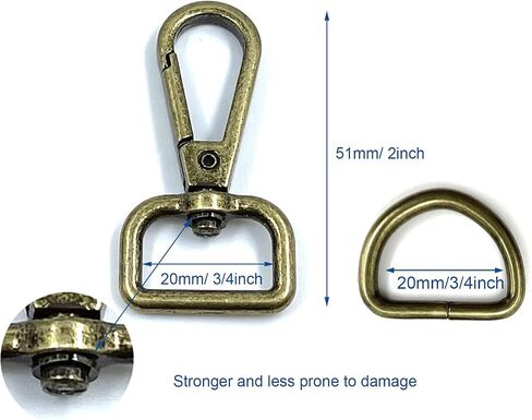 20 Pcs Square Ring Lobster Clasp Claw Swivel with D Rings for Strap Push Gate Lobster Clasps Hooks Swivel Snap Fashion Clips (Antique Brass 1 inch) in Saudi Arabia