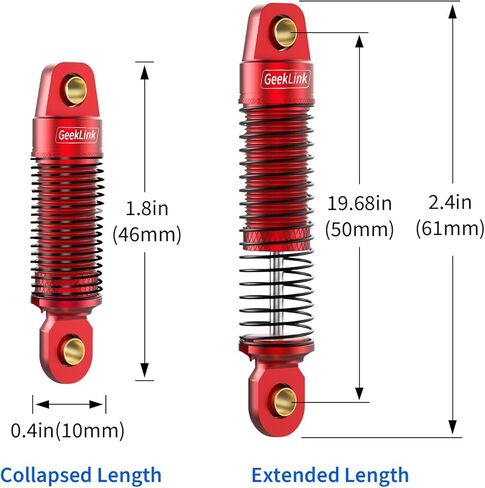 GeekLink 50 مم ممتص الصدمات قابل للتعديل لأجزاء ترقية TRX4M 1/18 RC الزاحف، ألومنيوم أحمر 4 قطع in Kuwait