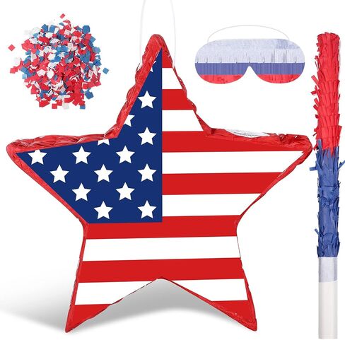 Hicarer Patriotic Hat Pinata with Red White Blue Pinata Stick Blindfold and Pentagram Confetti for Kids Adult Memorial Day 4th of July Independence Day Patriotic Party Decorations Supplies, 14 Inch in Saudi Arabia