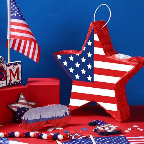 Hicarer Patriotic Hat Pinata with Red White Blue Pinata Stick Blindfold and Pentagram Confetti for Kids Adult Memorial Day 4th of July Independence Day Patriotic Party Decorations Supplies, 14 Inch in Saudi Arabia