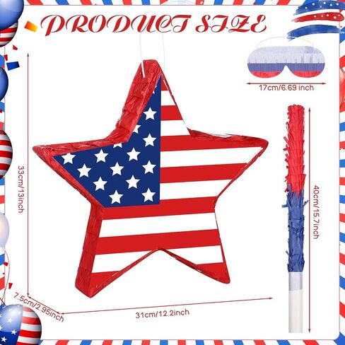 Hicarer Patriotic Hat Pinata with Red White Blue Pinata Stick Blindfold and Pentagram Confetti for Kids Adult Memorial Day 4th of July Independence Day Patriotic Party Decorations Supplies, 14 Inch in Saudi Arabia