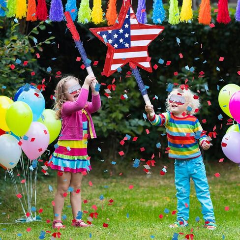 Hicarer Patriotic Hat Pinata with Red White Blue Pinata Stick Blindfold and Pentagram Confetti for Kids Adult Memorial Day 4th of July Independence Day Patriotic Party Decorations Supplies, 14 Inch in Saudi Arabia
