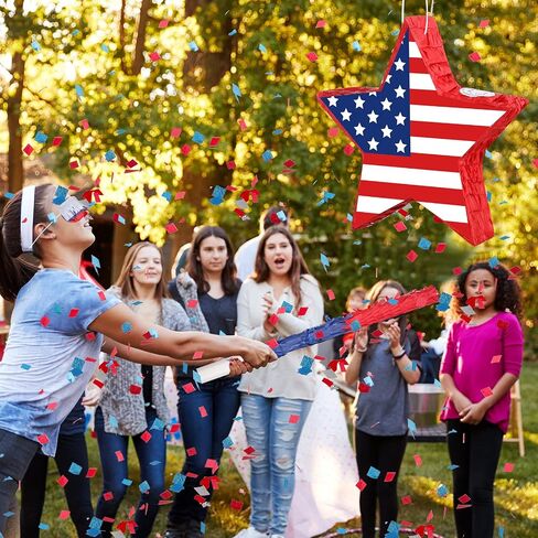 Hicarer Patriotic Hat Pinata with Red White Blue Pinata Stick Blindfold and Pentagram Confetti for Kids Adult Memorial Day 4th of July Independence Day Patriotic Party Decorations Supplies, 14 Inch in Saudi Arabia