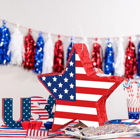 Hicarer Patriotic Hat Pinata with Red White Blue Pinata Stick Blindfold and Pentagram Confetti for Kids Adult Memorial Day 4th of July Independence Day Patriotic Party Decorations Supplies, 14 Inch in Saudi Arabia