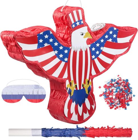 Hicarer Patriotic Hat Pinata with Red White Blue Pinata Stick Blindfold and Pentagram Confetti for Kids Adult Memorial Day 4th of July Independence Day Patriotic Party Decorations Supplies, 14 Inch in Kuwait