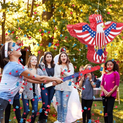 Hicarer Patriotic Hat Pinata with Red White Blue Pinata Stick Blindfold and Pentagram Confetti for Kids Adult Memorial Day 4th of July Independence Day Patriotic Party Decorations Supplies, 14 Inch in Kuwait