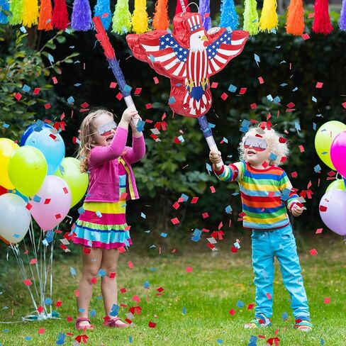 Hicarer Patriotic Hat Pinata with Red White Blue Pinata Stick Blindfold and Pentagram Confetti for Kids Adult Memorial Day 4th of July Independence Day Patriotic Party Decorations Supplies, 14 Inch in Kuwait