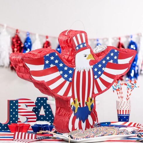 Hicarer Patriotic Hat Pinata with Red White Blue Pinata Stick Blindfold and Pentagram Confetti for Kids Adult Memorial Day 4th of July Independence Day Patriotic Party Decorations Supplies, 14 Inch in Kuwait