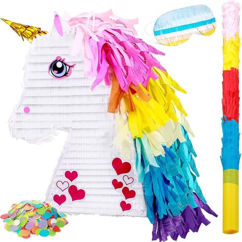 Unicorn Rainbow Pinata for Girls Birthday Party Supplies Small Pinata Set Includes Mask Bat and Confetti Bag for Kids Unicorn Theme Birthday Party Game Party Decorations, 16 x 10.6 x 3 Inches in Saudi Arabia