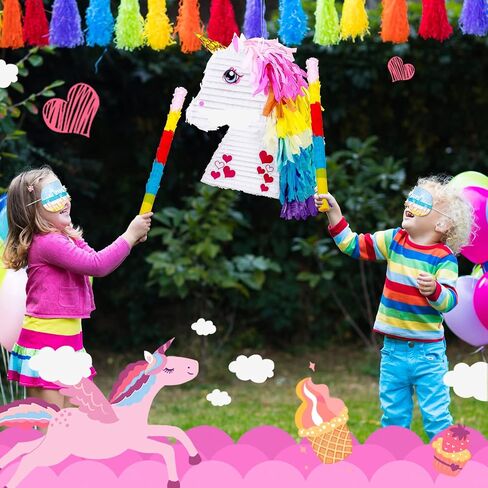 Unicorn Rainbow Pinata for Girls Birthday Party Supplies Small Pinata Set Includes Mask Bat and Confetti Bag for Kids Unicorn Theme Birthday Party Game Party Decorations, 16 x 10.6 x 3 Inches in Saudi Arabia