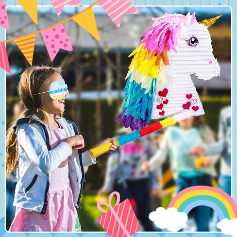 Unicorn Rainbow Pinata for Girls Birthday Party Supplies Small Pinata Set Includes Mask Bat and Confetti Bag for Kids Unicorn Theme Birthday Party Game Party Decorations, 16 x 10.6 x 3 Inches in Saudi Arabia