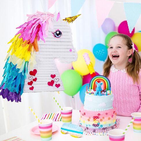 Unicorn Rainbow Pinata for Girls Birthday Party Supplies Small Pinata Set Includes Mask Bat and Confetti Bag for Kids Unicorn Theme Birthday Party Game Party Decorations, 16 x 10.6 x 3 Inches in Saudi Arabia