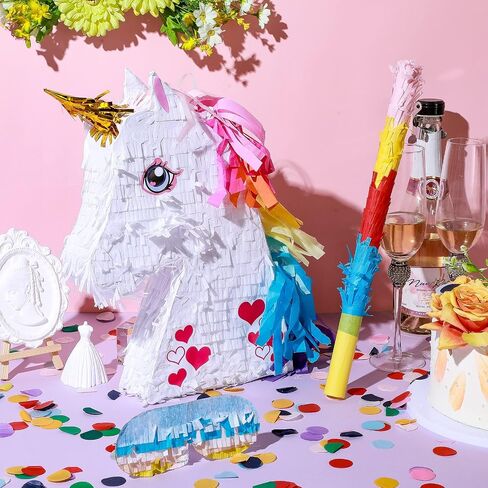 Unicorn Rainbow Pinata for Girls Birthday Party Supplies Small Pinata Set Includes Mask Bat and Confetti Bag for Kids Unicorn Theme Birthday Party Game Party Decorations, 16 x 10.6 x 3 Inches in Saudi Arabia