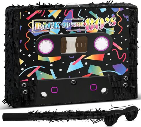 Deekin 80s 90s Retro Pinata Cassette Tape Pinata Hip Hop Pinata with Bat Sticks and Blindfold for 80s 90s Theme Party Decoration Hip Hop Birthday Party Supplies, 15.4 x 12.6 x 3.2 Inch in Saudi Arabia