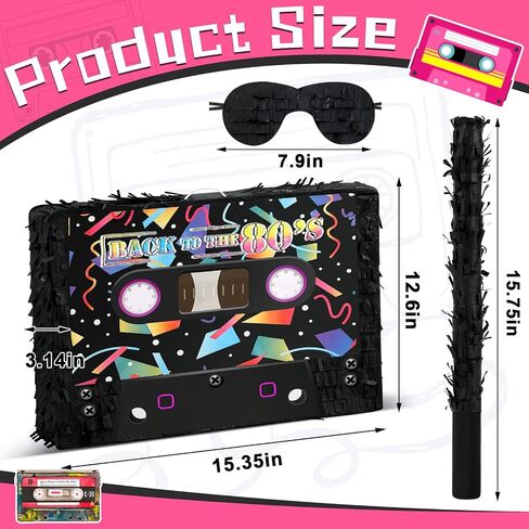 Deekin 80s 90s Retro Pinata Cassette Tape Pinata Hip Hop Pinata with Bat Sticks and Blindfold for 80s 90s Theme Party Decoration Hip Hop Birthday Party Supplies, 15.4 x 12.6 x 3.2 Inch in Saudi Arabia