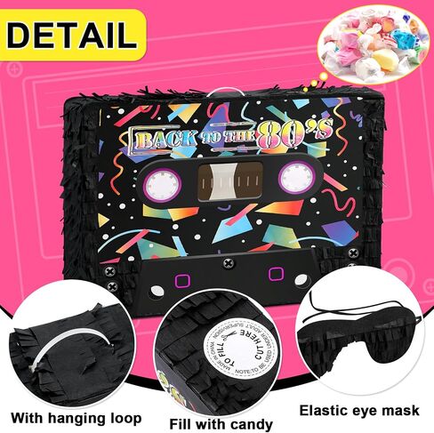 Deekin 80s 90s Retro Pinata Cassette Tape Pinata Hip Hop Pinata with Bat Sticks and Blindfold for 80s 90s Theme Party Decoration Hip Hop Birthday Party Supplies, 15.4 x 12.6 x 3.2 Inch in Saudi Arabia