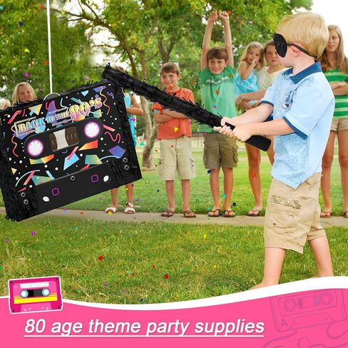 Deekin 80s 90s Retro Pinata Cassette Tape Pinata Hip Hop Pinata with Bat Sticks and Blindfold for 80s 90s Theme Party Decoration Hip Hop Birthday Party Supplies, 15.4 x 12.6 x 3.2 Inch in Saudi Arabia