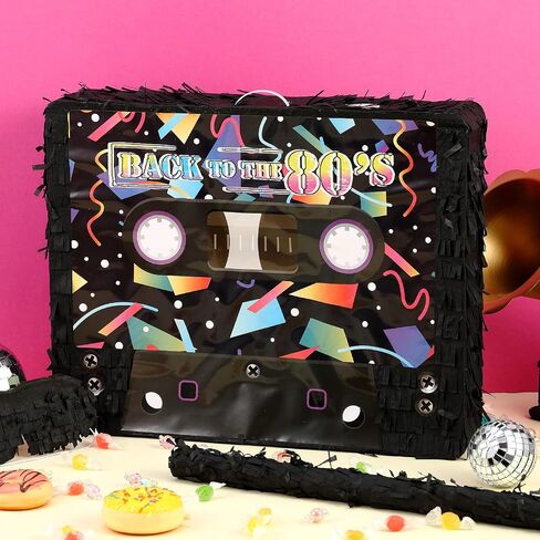Deekin 80s 90s Retro Pinata Cassette Tape Pinata Hip Hop Pinata with Bat Sticks and Blindfold for 80s 90s Theme Party Decoration Hip Hop Birthday Party Supplies, 15.4 x 12.6 x 3.2 Inch in Saudi Arabia
