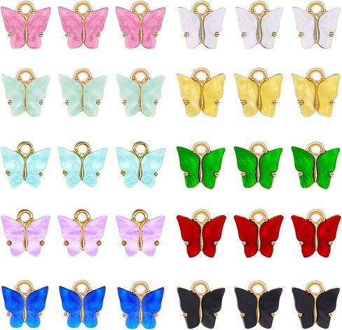 ANDPAI 30 Pieces Butterfly Charms Acrylic Butterfly 10 Colors Enamel Butterfly Pendants 14x11mm Sorted Butterfly Charms, Colorful Butterfly Charm Kit for Jewelry Making&Earrings&Bracelets Accessory in Saudi Arabia