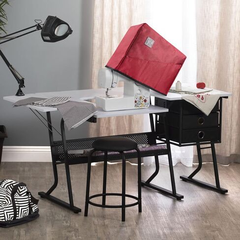 غطاء ماكينة الخياطة مع 4 جيوب تخزين، غطاء غبار لالة الخياطة عالمي لمعظم ماكينات سينجر اند براذر وبيرنينا القياسية (احمر), أحمر, ألوان زاهية in Kuwait