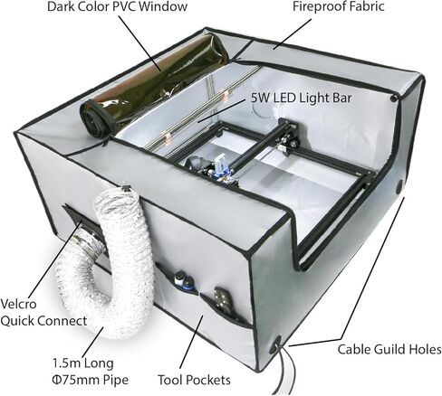 غطاء دخان نقش بالليزر مع فتحة تهوية، مقاوم للحريق، واقي للعين، مقاس 25 * 25 * 13 بوصة، يزيل هواء الدخان ذو الرائحة الكريهة. لآلات القطع بالليزر ذات الحجم المشترك. in Kuwait