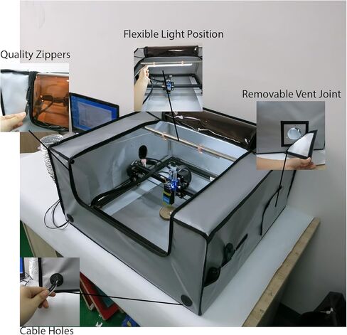 غطاء دخان نقش بالليزر مع فتحة تهوية، مقاوم للحريق، واقي للعين، مقاس 25 * 25 * 13 بوصة، يزيل هواء الدخان ذو الرائحة الكريهة. لآلات القطع بالليزر ذات الحجم المشترك. in Kuwait