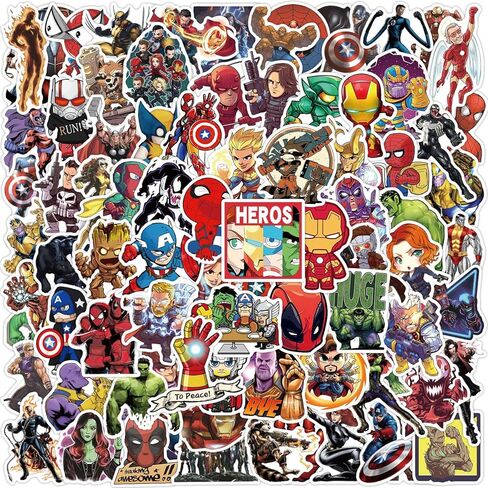Superhero Stickers for Water Bottles Waterproof,100pcs Laptop Stickers for Boys Kids Teens Adults,Vinyl Bumper Stickers for Skateboard Luggage Guitar Motor Bike Car Decal Cool Party Favors in Kuwait
