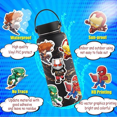 Superhero Stickers for Water Bottles Waterproof,100pcs Laptop Stickers for Boys Kids Teens Adults,Vinyl Bumper Stickers for Skateboard Luggage Guitar Motor Bike Car Decal Cool Party Favors in Kuwait