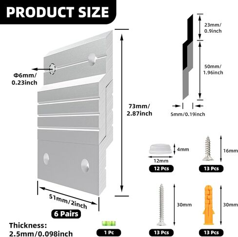 French Cleat Picture Hanger Set 2'' Heavy-Duty Aluminum Z Clips for Hanging Mirrors Pictures Whiteboards Shelves Interlocking Wall Mounting Brackets Metal Z Bar Wall Mount Hanger Supports in Saudi Arabia