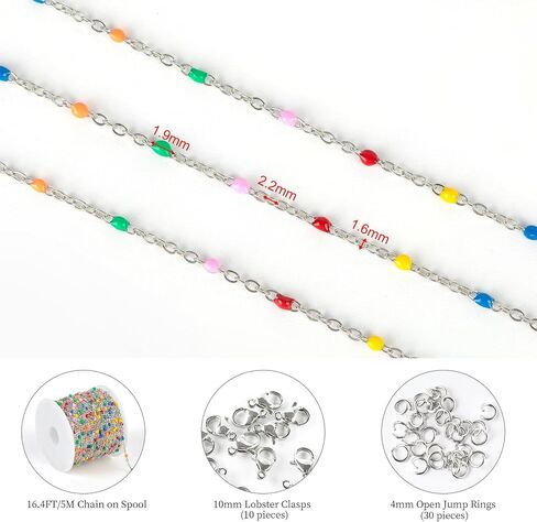 KYUNHOO Light Blue Beaded Chain Spool Gold Plated Jewelry Making Chain Necklace with Lobster Clasps and Jump Rings for Jewelry Crafts DIY Making Finding Supplies in Saudi Arabia