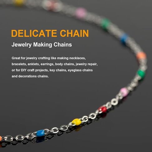 KYUNHOO Light Blue Beaded Chain Spool Gold Plated Jewelry Making Chain Necklace with Lobster Clasps and Jump Rings for Jewelry Crafts DIY Making Finding Supplies in Saudi Arabia