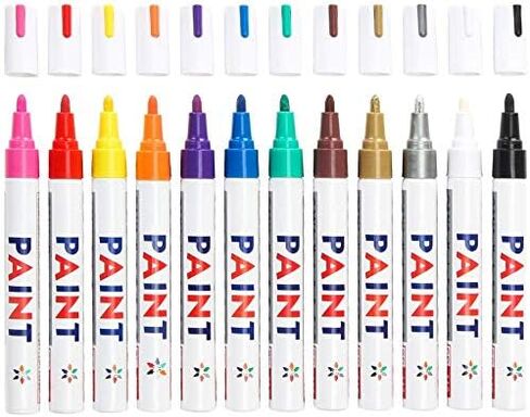 اقلام تلوين على تقريبا اي شيء لا تتلاشى ابدا سريعة الجفاف ودائمة اتوم تيك ارت بالوان زاهية وزاهية ومتنوعة بالوان زيتية، مجموعة اقلام طلاء ذات راس رفيع بقوة تغطية قوية [12 لون] in Kuwait